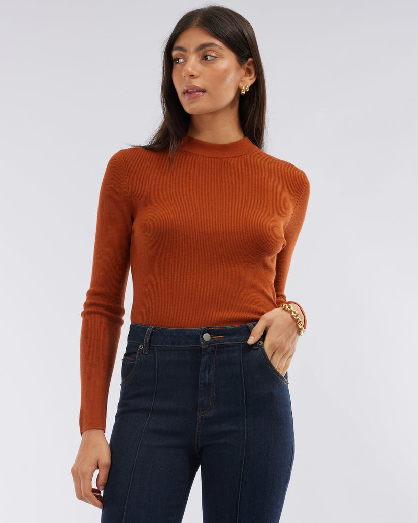 Aire Merino Knit Crew Neck Top - Rust