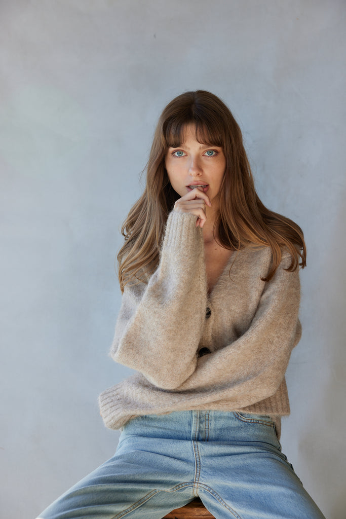 Elea Cropped Alpaca Cardigan - Oatmeal