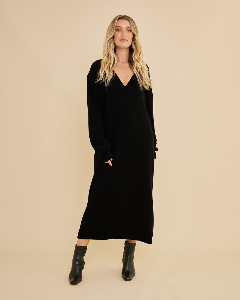 Noir V-Neck Knit Maxi Dress - Second Image