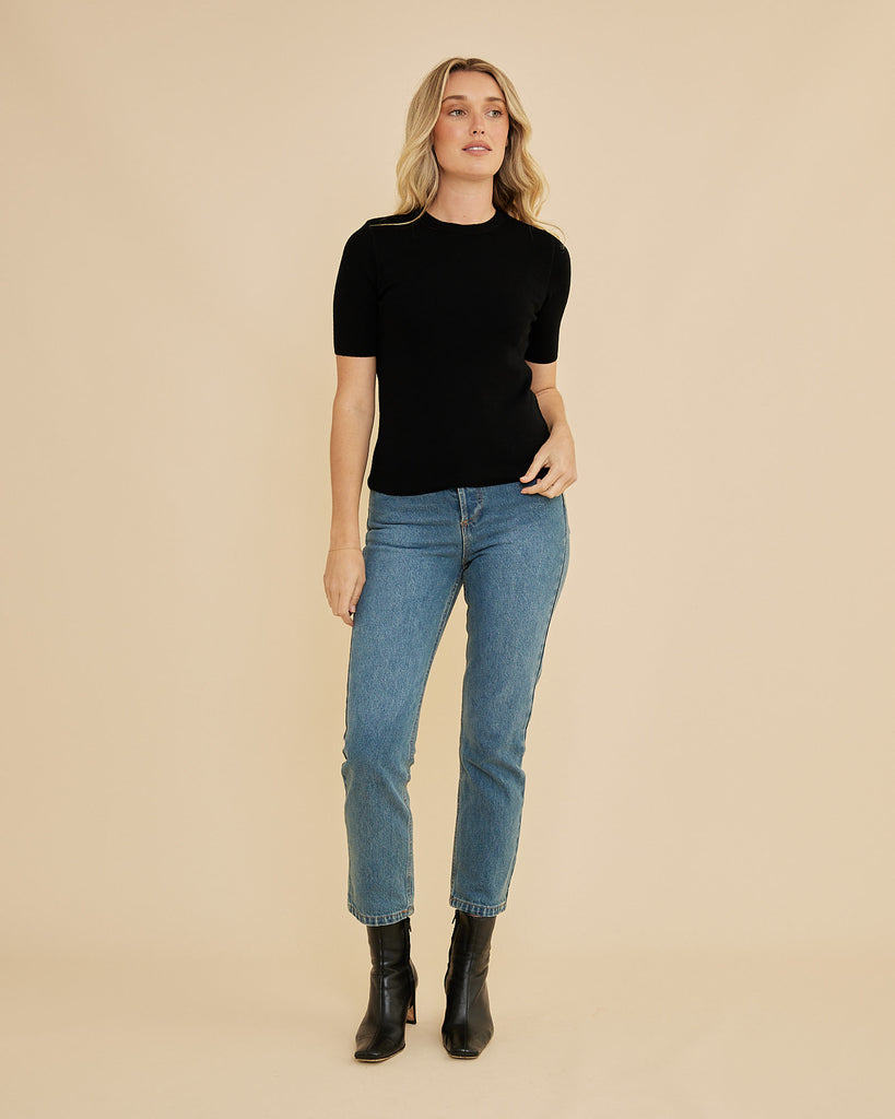 Molly Merino Knit Short Sleeve Top - Black - Second Image