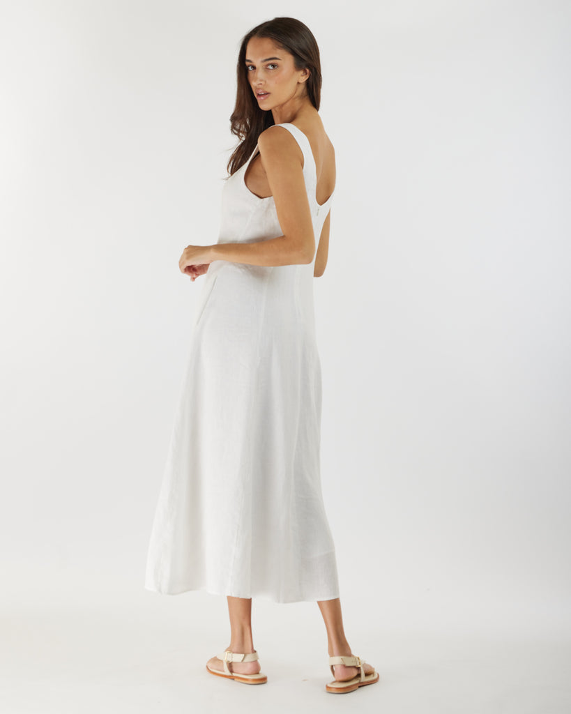 Anna Panelled Linen Midi Dress - White - Second Image