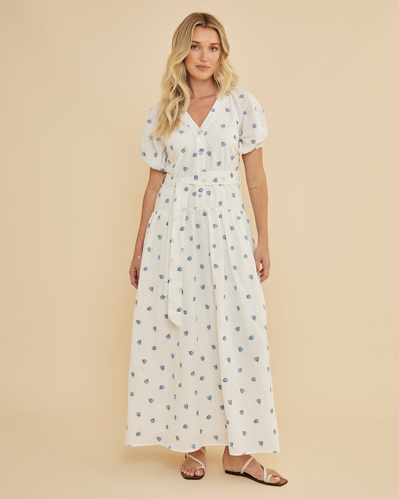 Bea Embroidered Puff Sleeve Maxi Dress