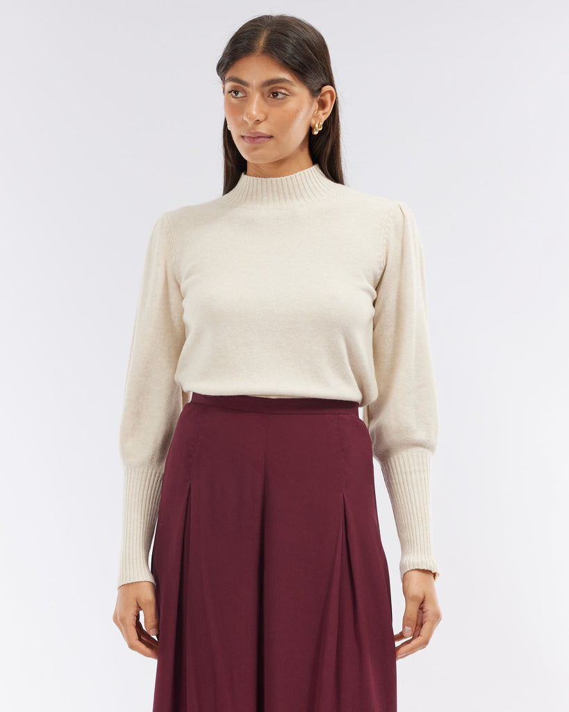 Rhea Puff Sleeve Knit - Cream Marle