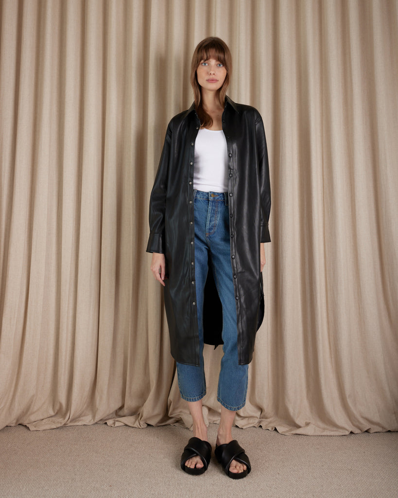 Bolt Vegan Leather Shirt Dress - Black - Second Image