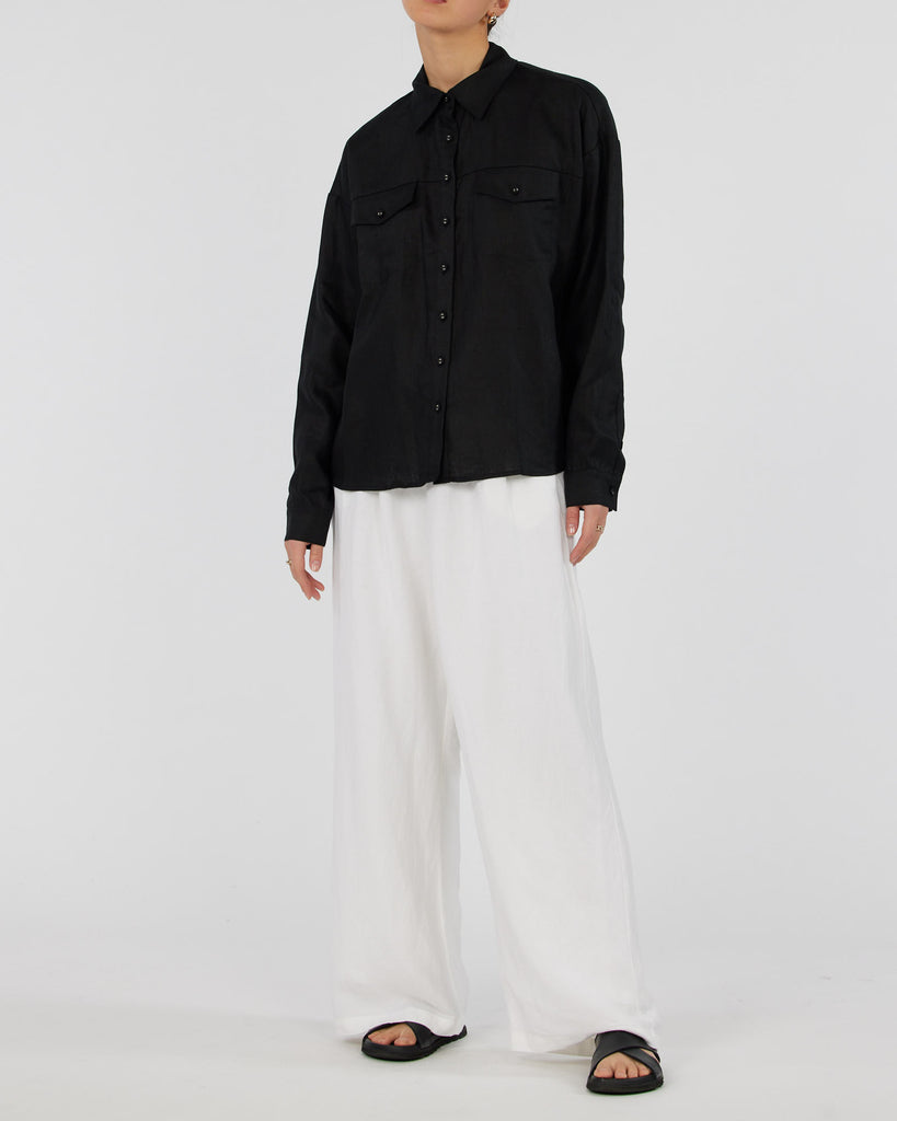 Byron Linen Overshirt - Black - Second Image