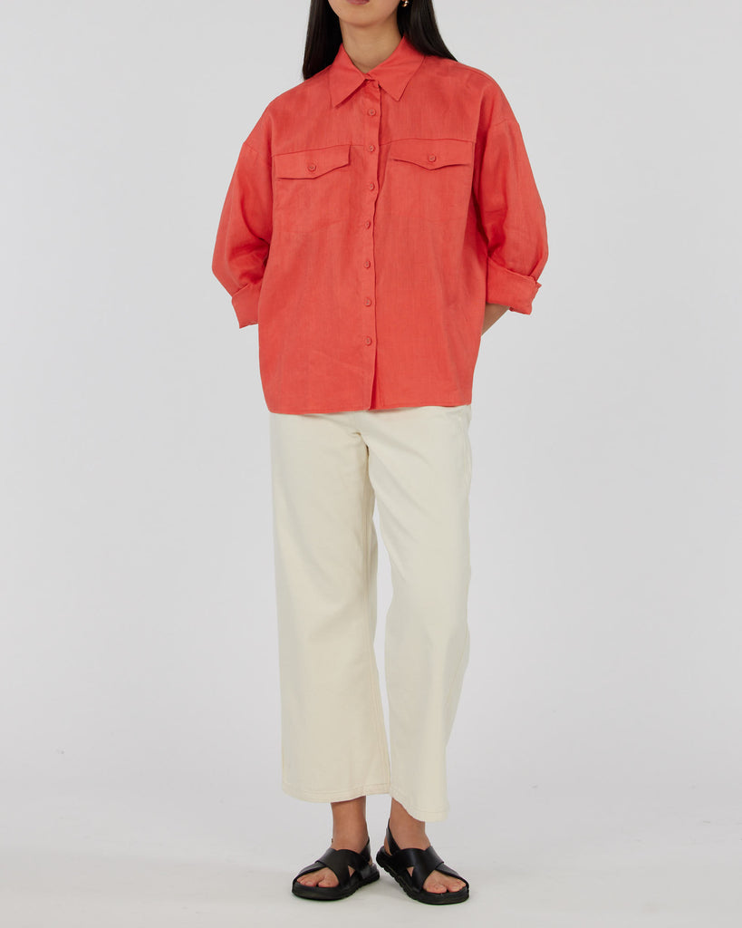 Byron Linen Overshirt - Poppy - Second Image