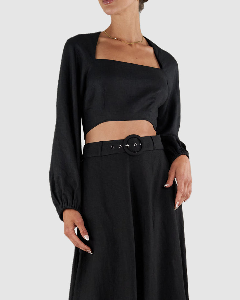 Bridgette Linen Crop Top - Black