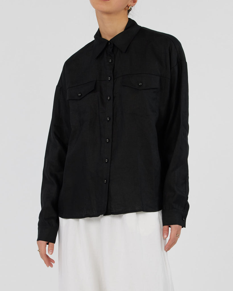 Byron Linen Overshirt - Black
