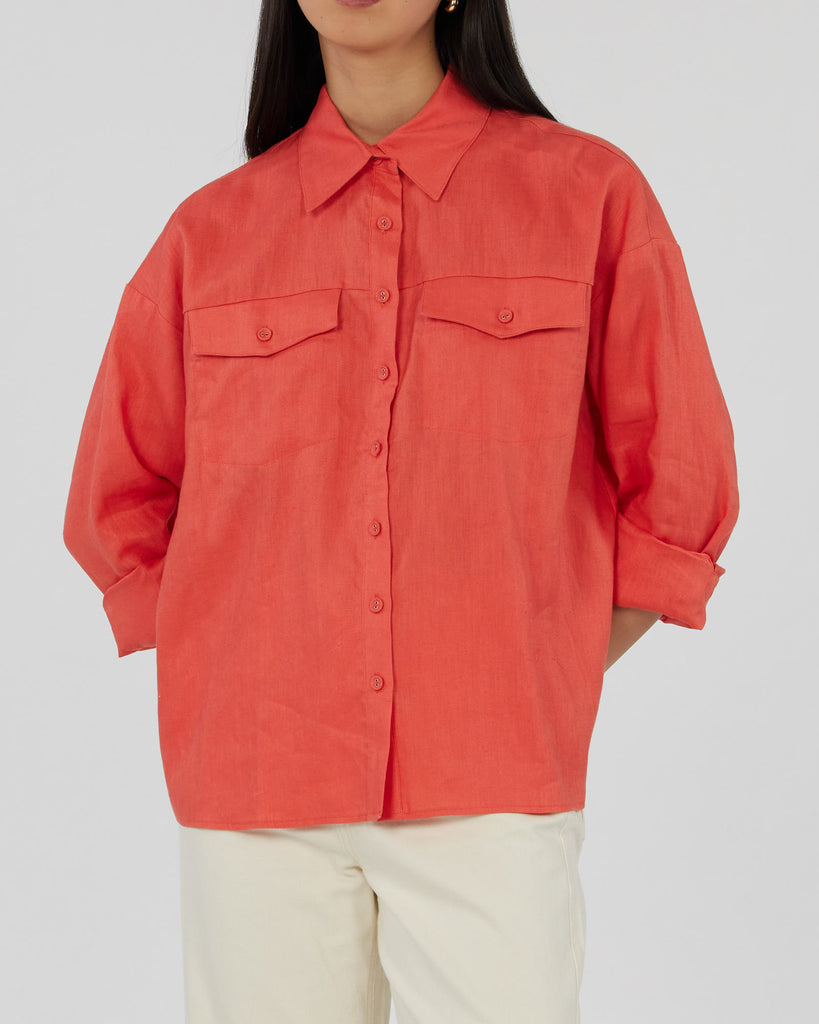 Byron Linen Overshirt - Poppy
