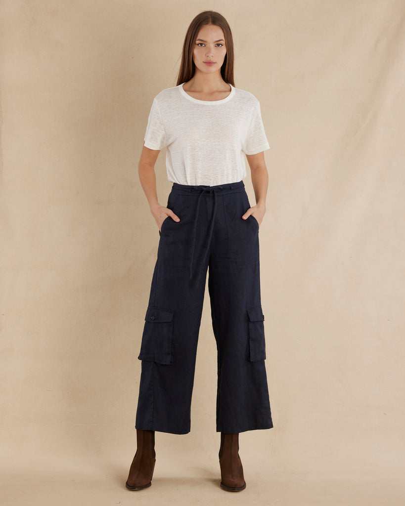 Ciel Linen Cargo Pant - Navy - Second Image