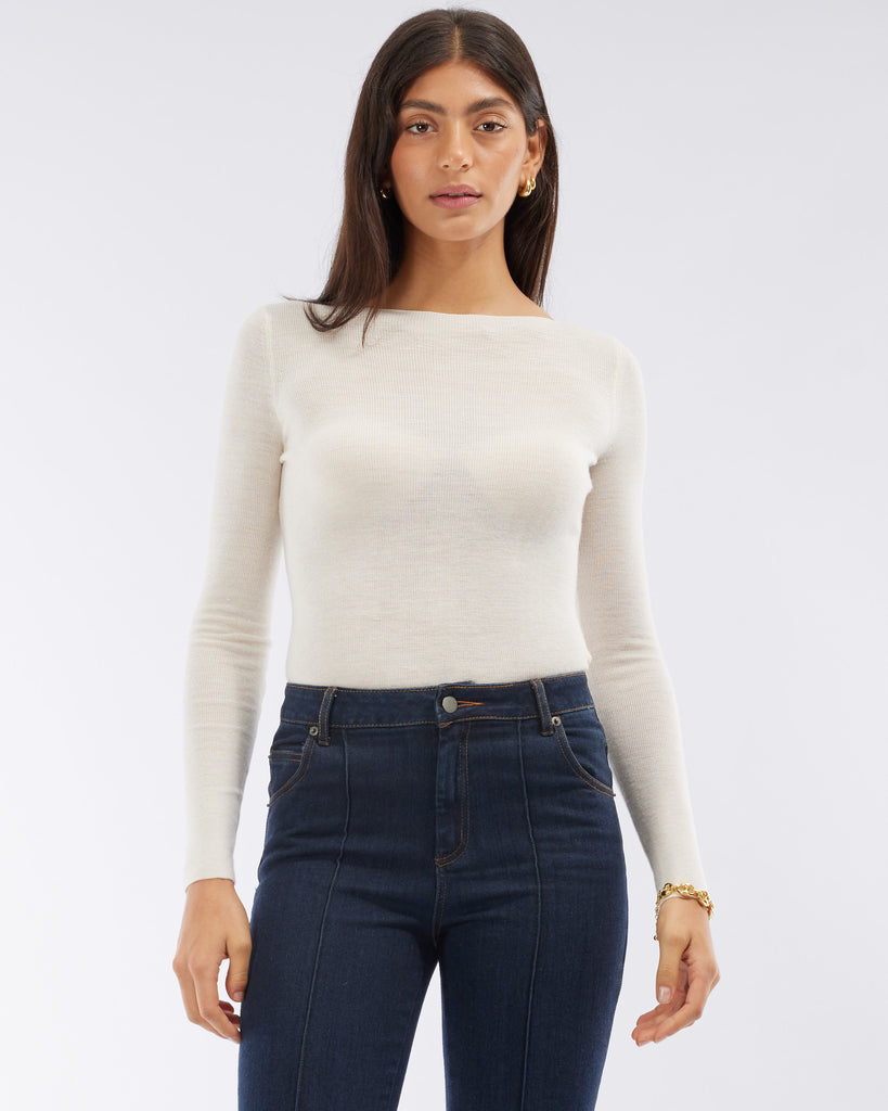 Ellie Merino Knit Boat Neck - Cream
