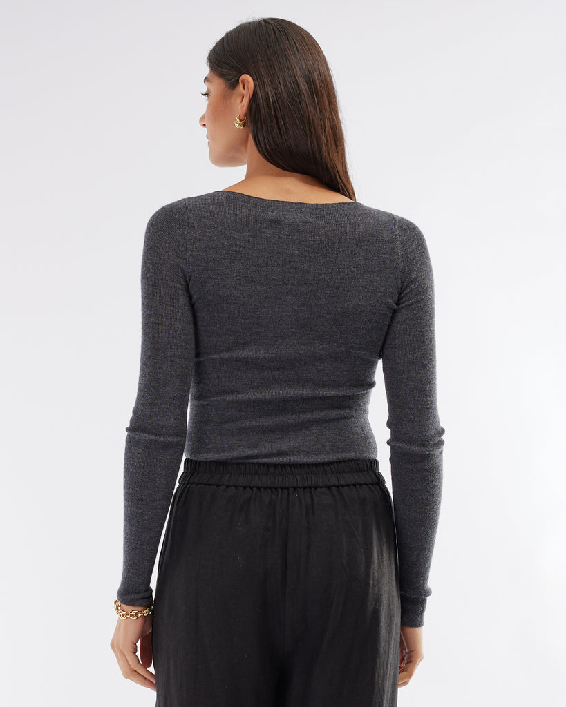 Ellie Merino Knit Boat Neck - Grey - Second Image