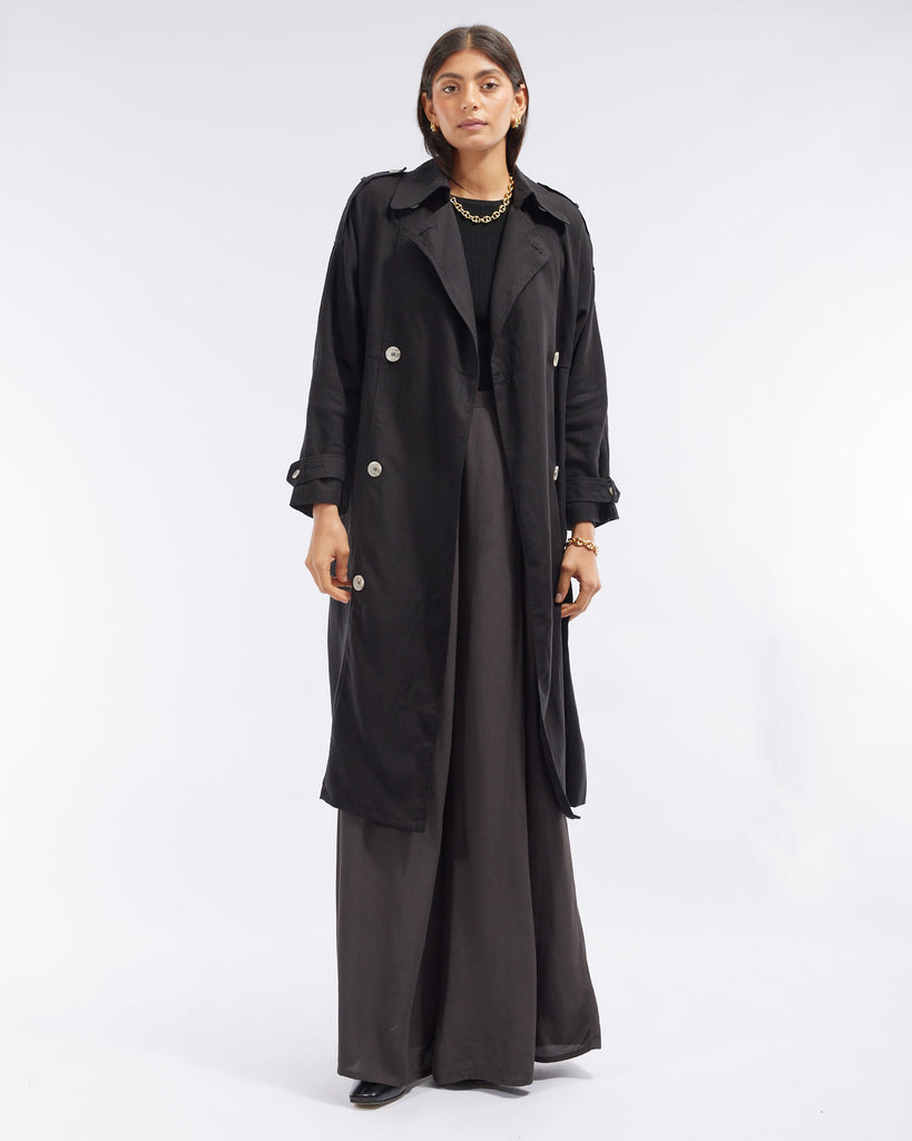 Elvie Linen Trench Coat - Black - Second Image