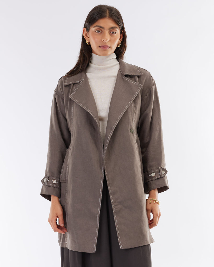 Elvie Linen Trench Jacket - Khaki - Second Image