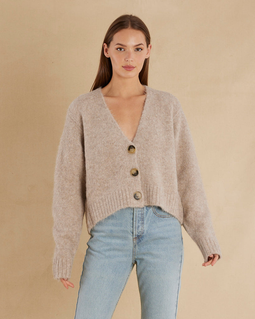 Elea Cropped Alpaca Cardigan - Oatmeal - Second Image