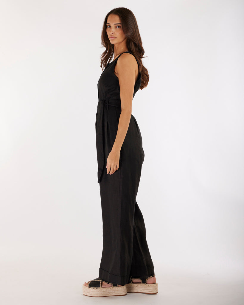 Imari Linen Jumpsuit - Black - Second Image