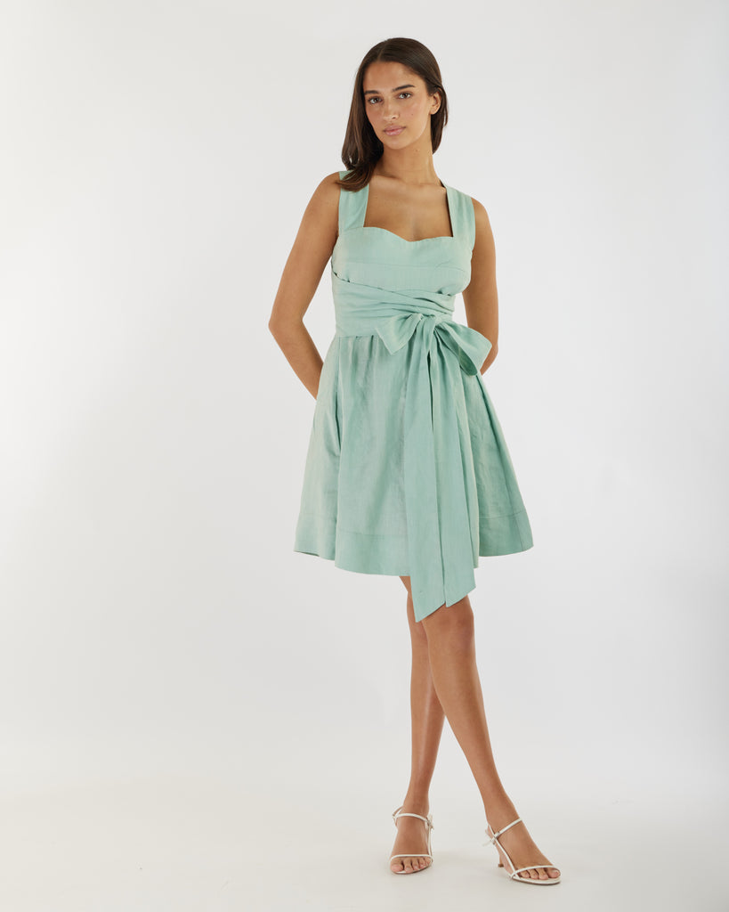 Juliette Linen Mini Dress - Seafoam - Second Image
