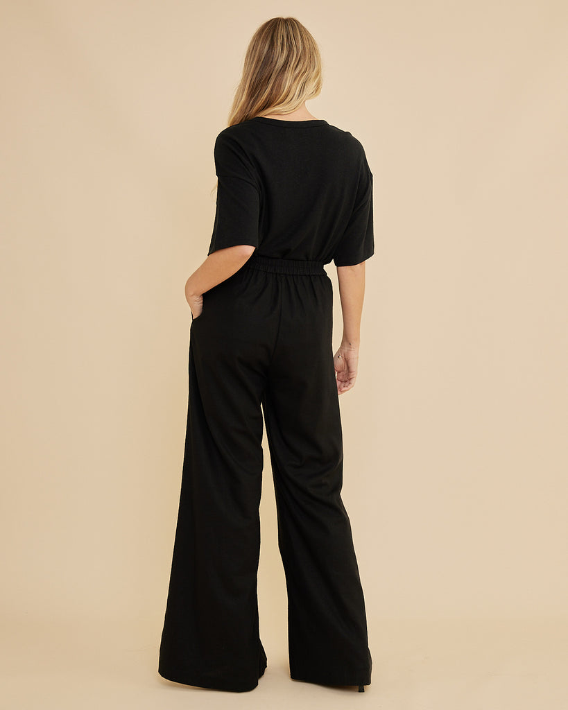 Lucie Wide Leg Pant - Black - Second Image