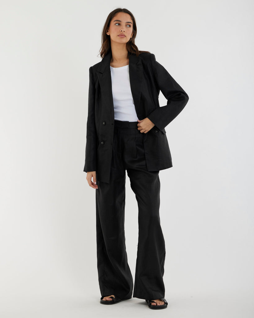 Mia Double Breasted Tie Blazer - Black - Second Image