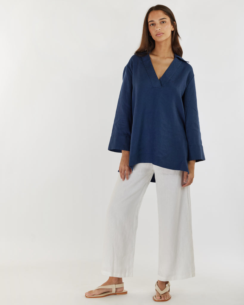 Pauline Linen Blouse - Navy - Second Image