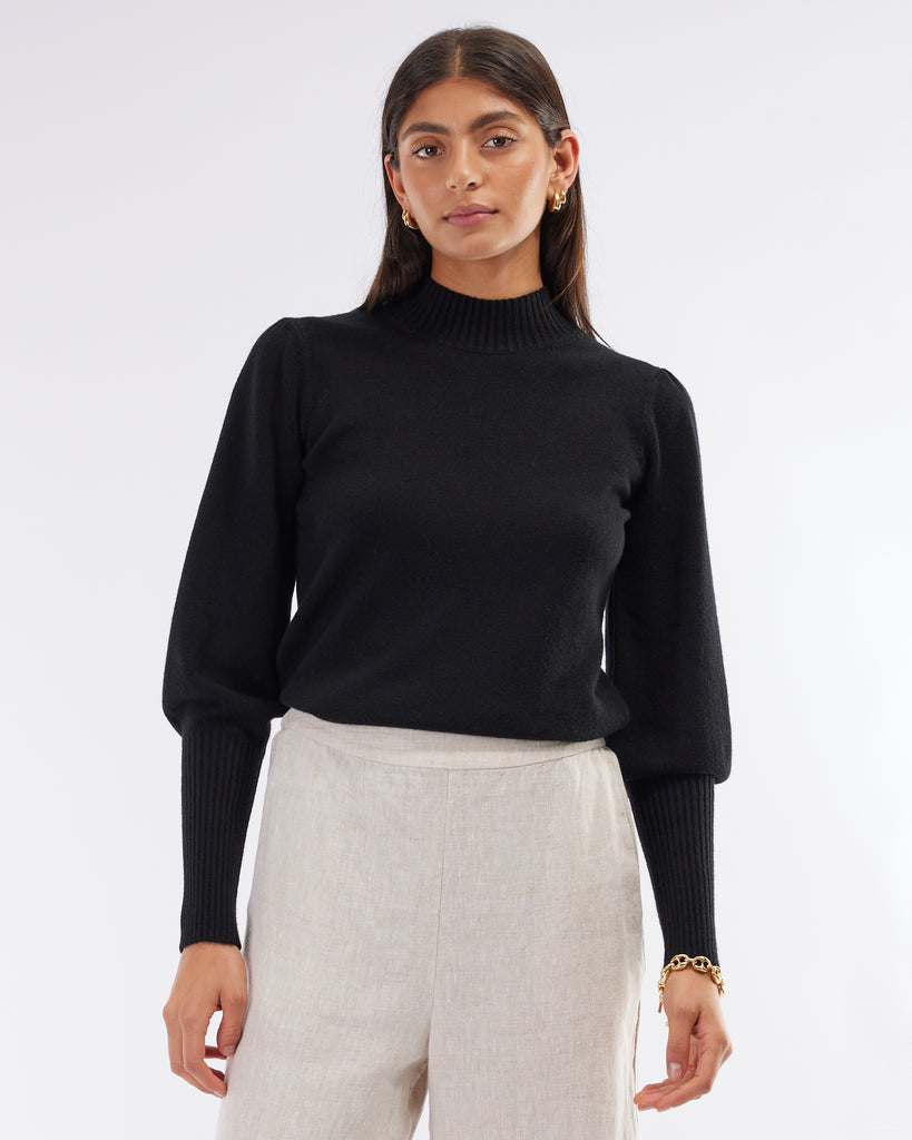Rhea Puff Sleeve Knit - Black