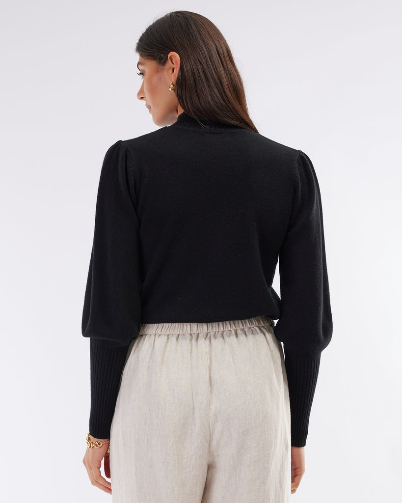 Rhea Puff Sleeve Knit - Black - Second Image