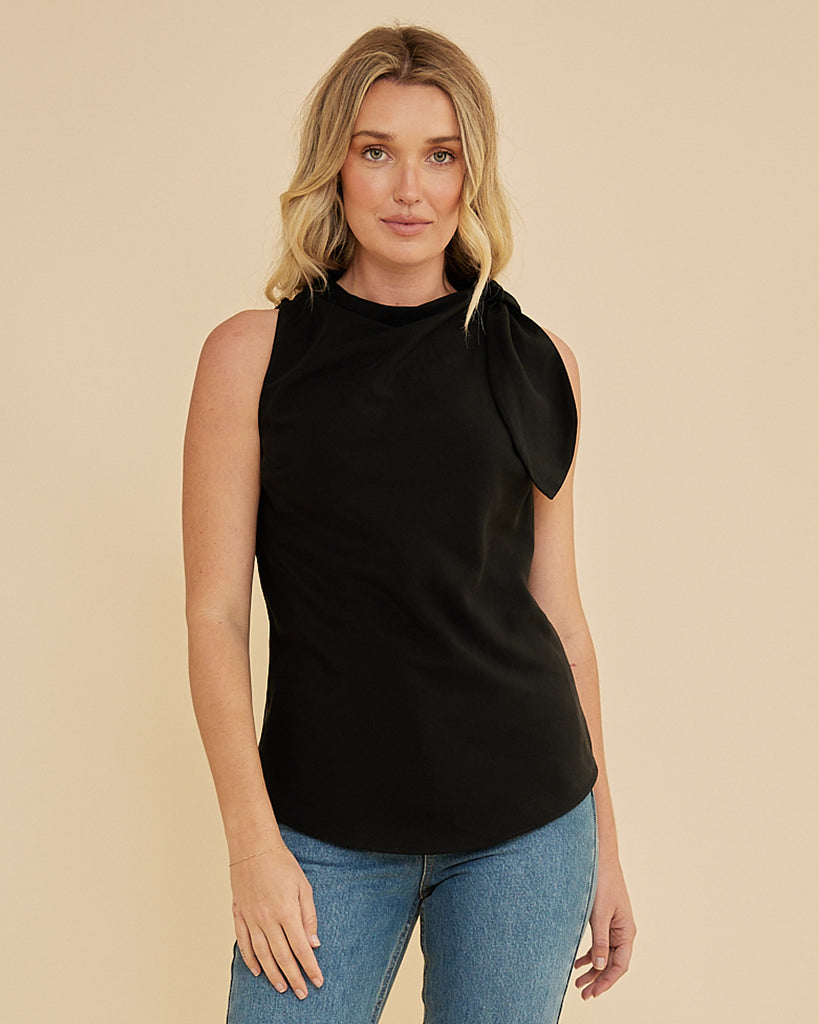 Tessa Shoulder Knot Top - Black