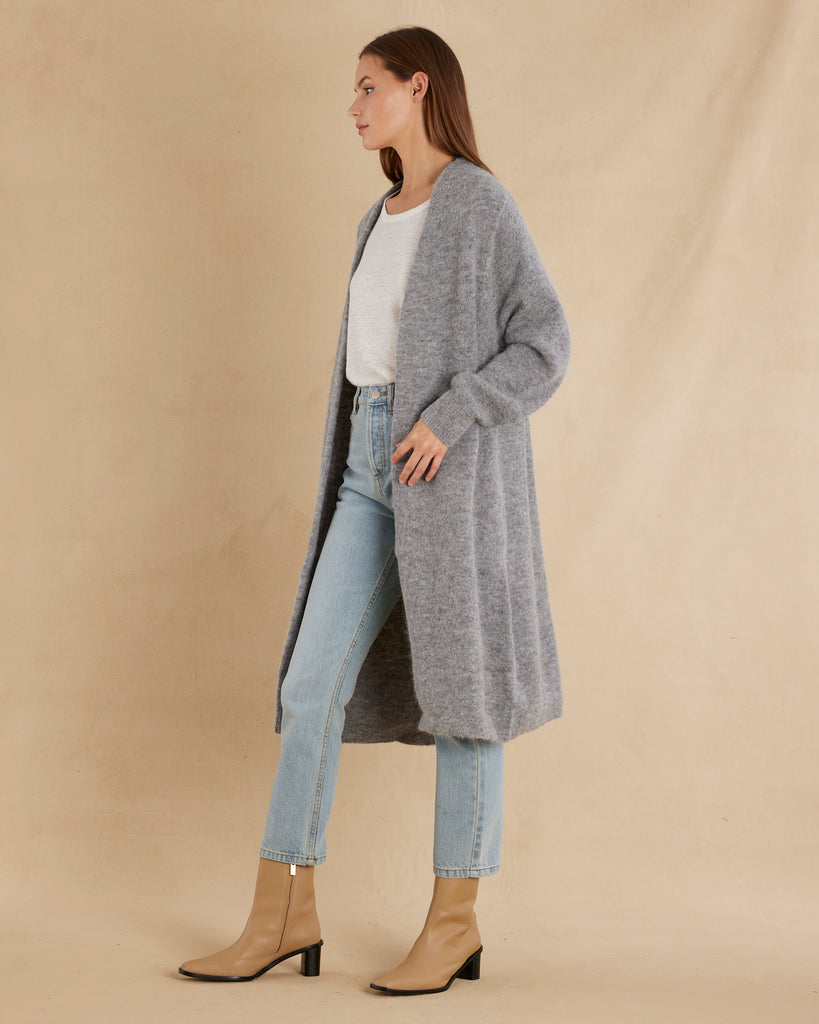 Thea Long Alpaca Cardigan - Grey - Second Image