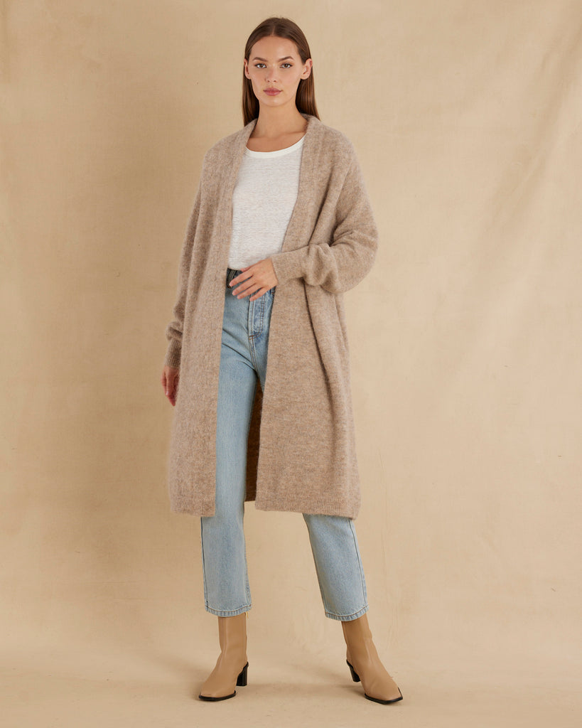 Thea Long Alpaca Cardigan - Husk - Second Image