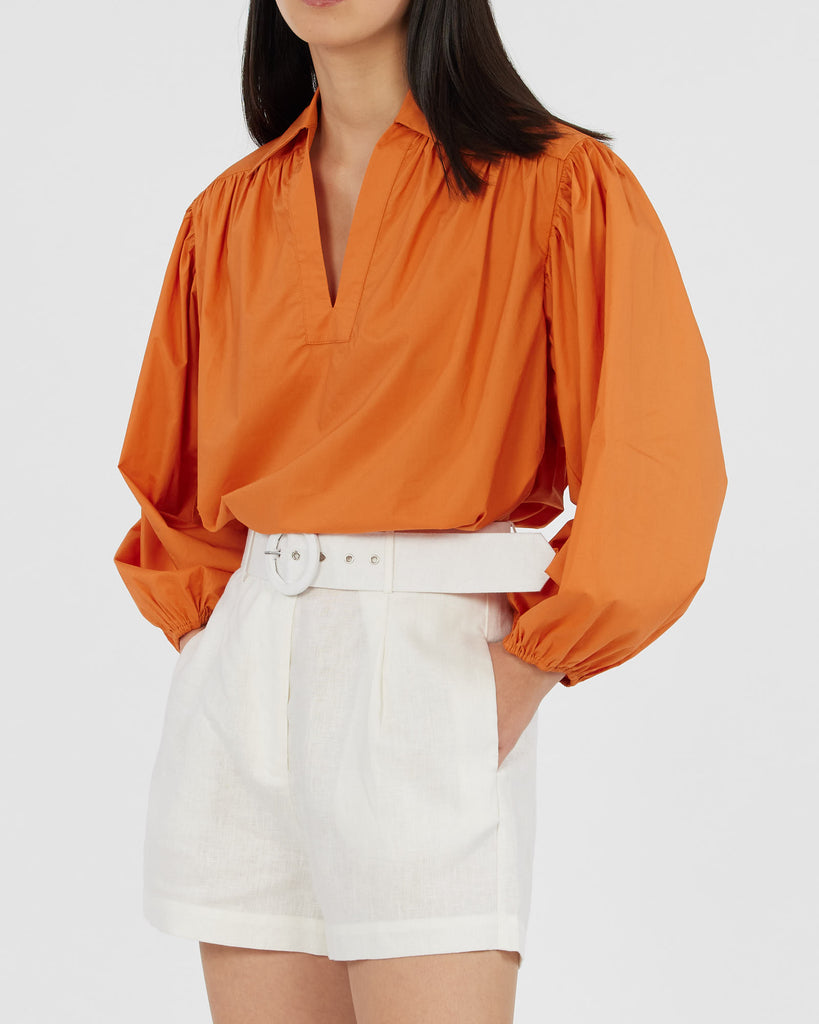 Tahlia Cotton Poplin Blouse - Mandarin