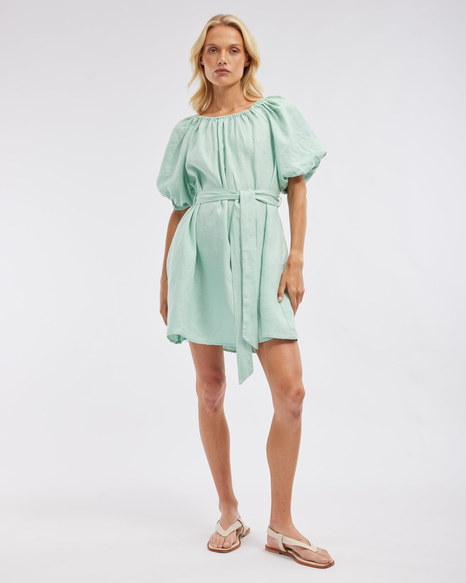 Wren Linen Mini Dress - Seafoam