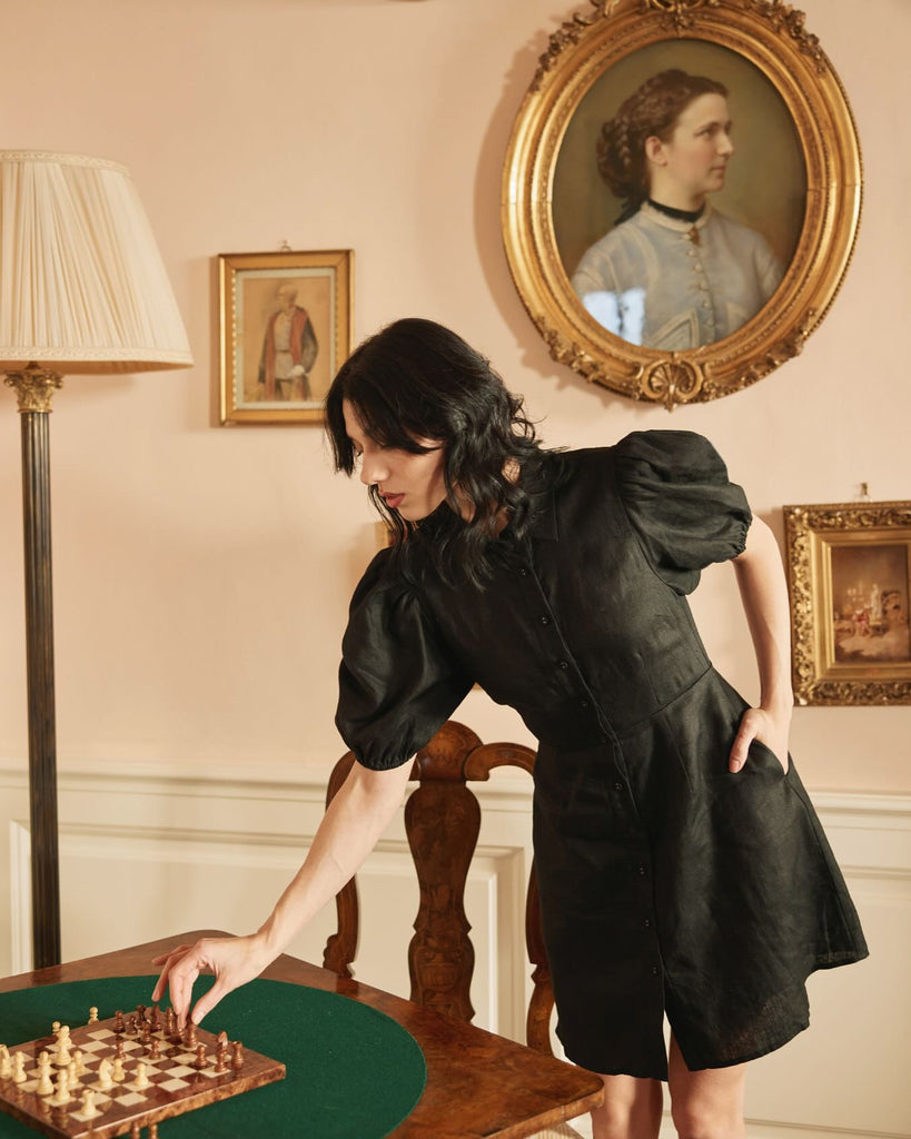 Julius Linen Mini Dress - Black - Second Image