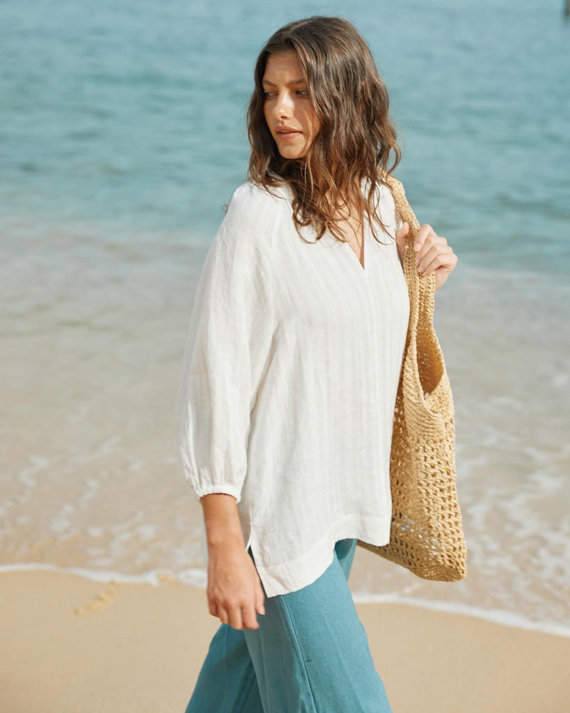 Pila Linen Blouse - White - Second Image