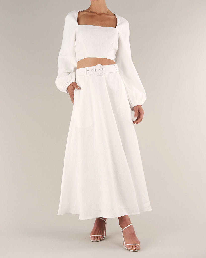 Bridgette Linen Maxi Skirt - White