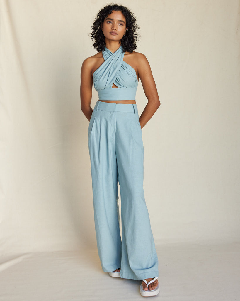 Amrita Linen Halter Top - Duckegg Blue - Second Image