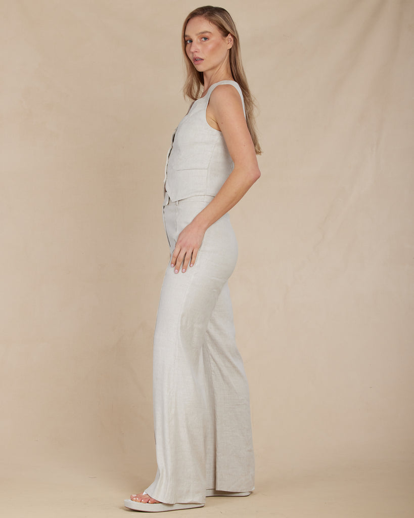 Sofia Linen Twill Wide Leg Pants - Naturale - Second Image