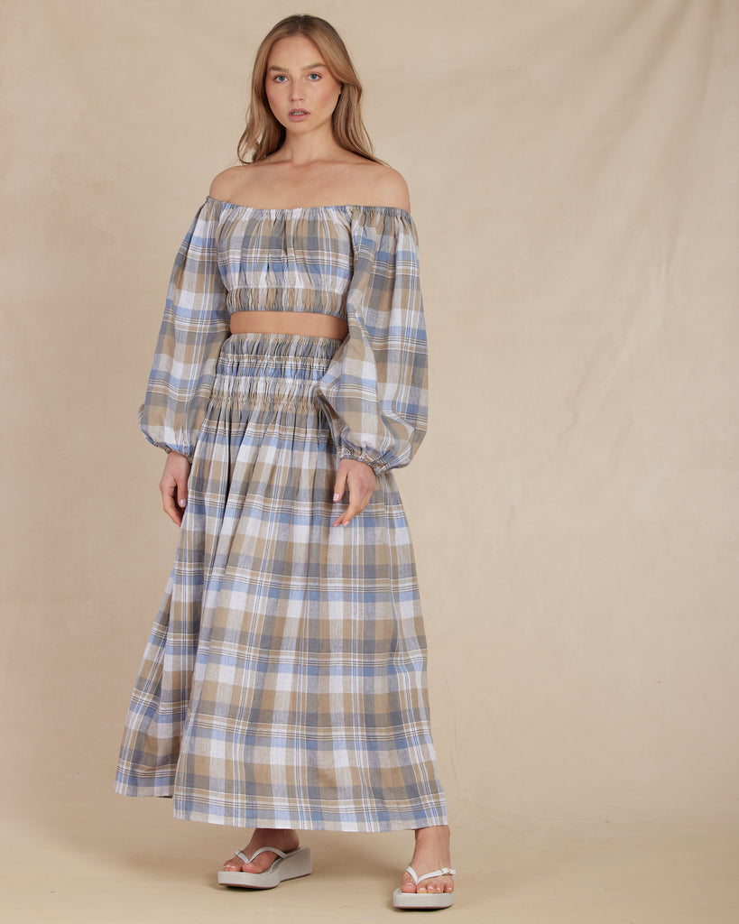 Allegra Linen Plaid Crop Top - Second Image