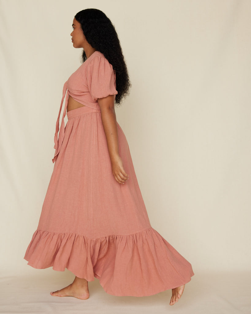 Saloma Linen Crop Top - Rosewood - Second Image