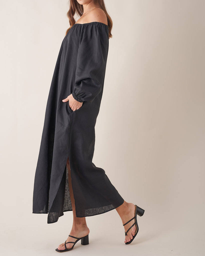 Tala Linen Maxi Dress - Black - Second Image
