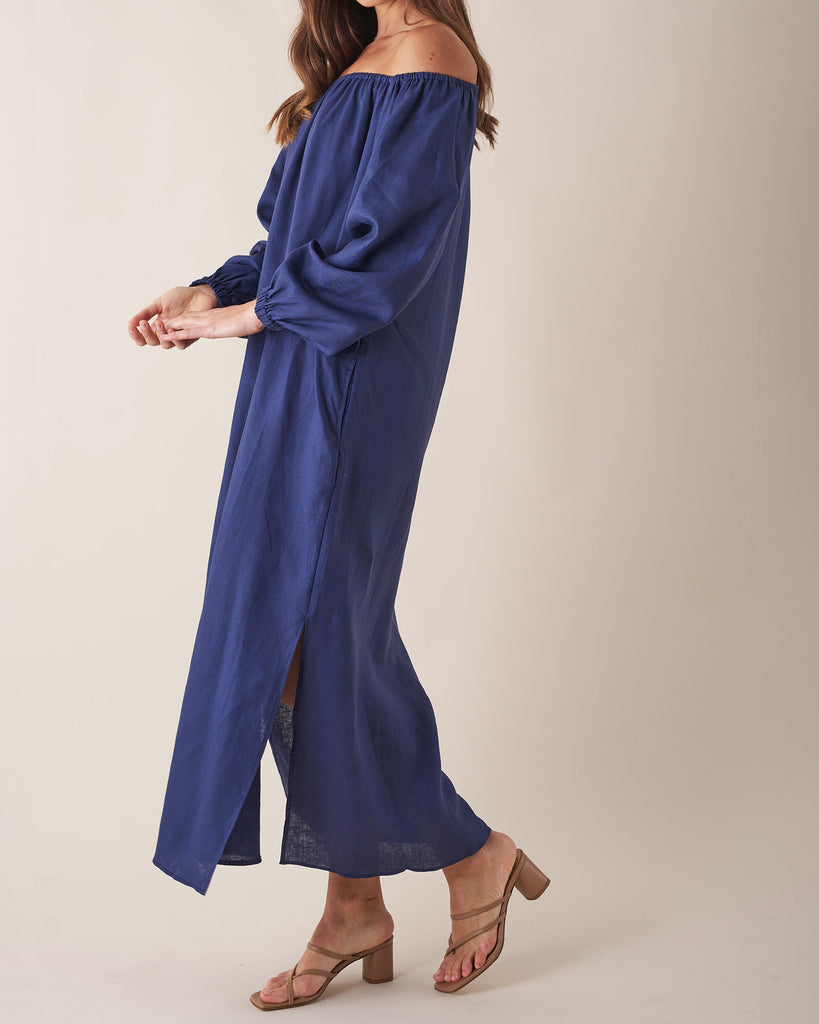 Tala Linen Maxi Dress - Navy - Second Image