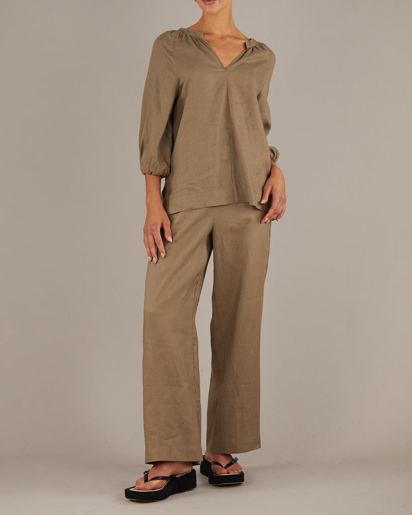 Telopea Linen Blouse - Khaki