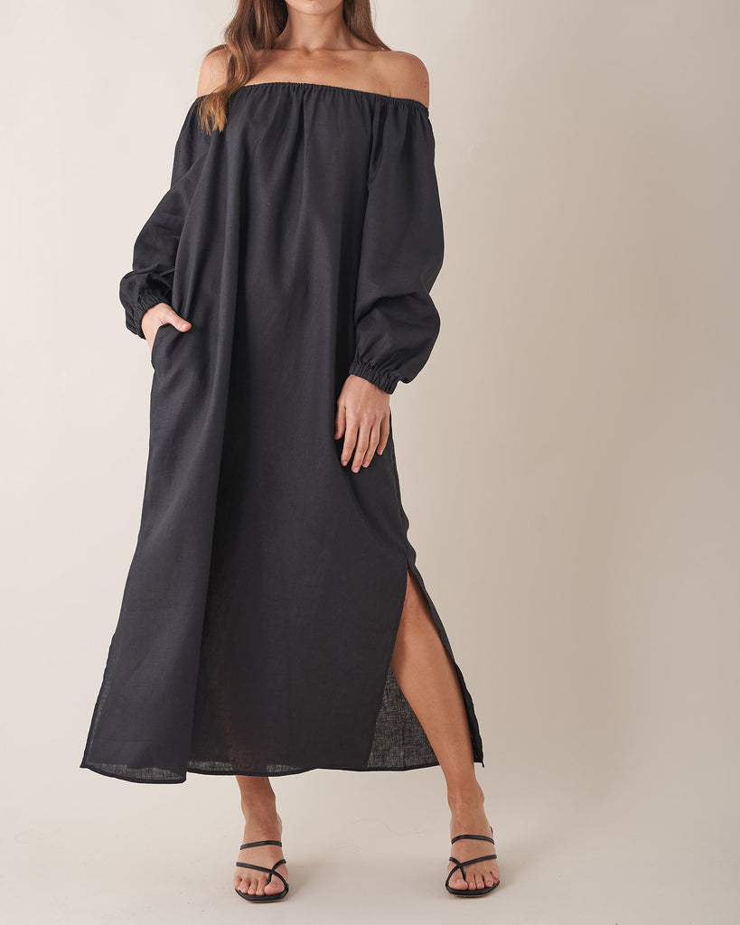 Tala Linen Maxi Dress - Black
