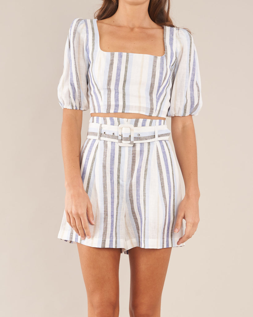 Zanci Stripe Linen Crop Top - Blue - Second Image