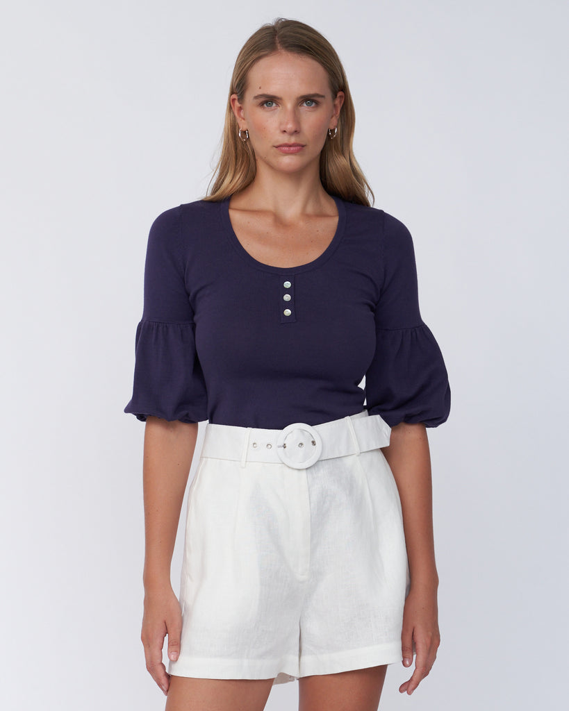 Frances Three Quarter Puff Sleeve Knit - Purple