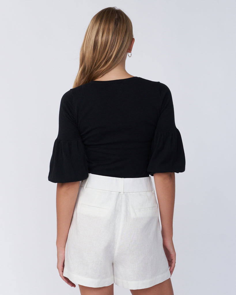 Frances Three Quarter Puff Sleeve Knit - Black - Second Image