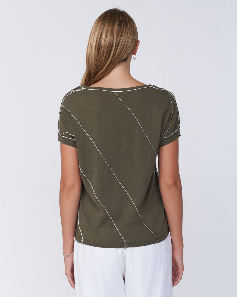 Fern Contrast Detail Short Sleeve Knit - Khaki - Second Image