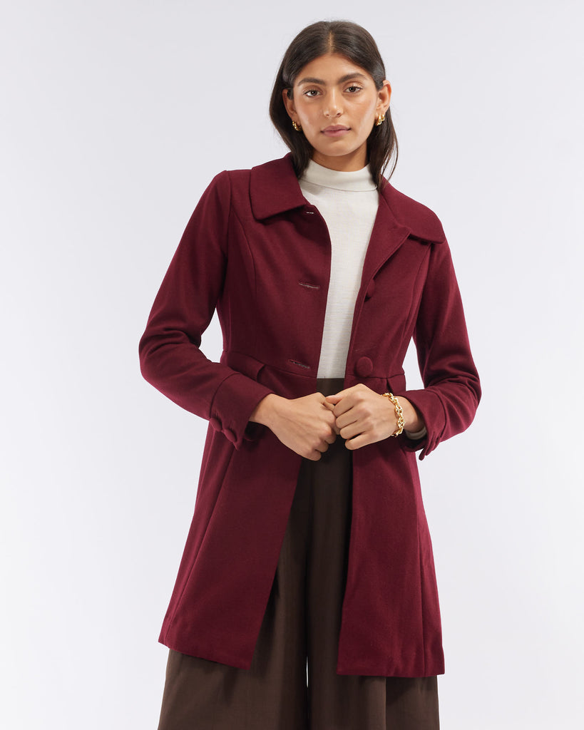 Sally Buttoned Coat - Burgundy