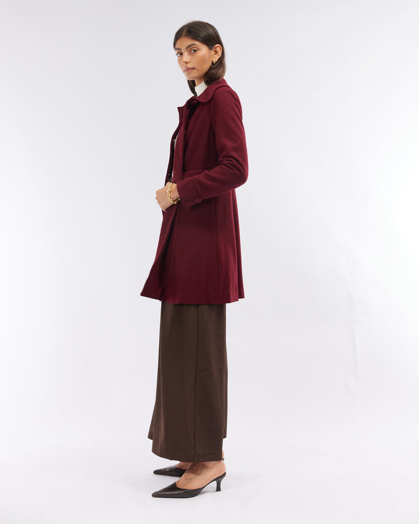 Sally Buttoned Coat - Burgundy - Second Image