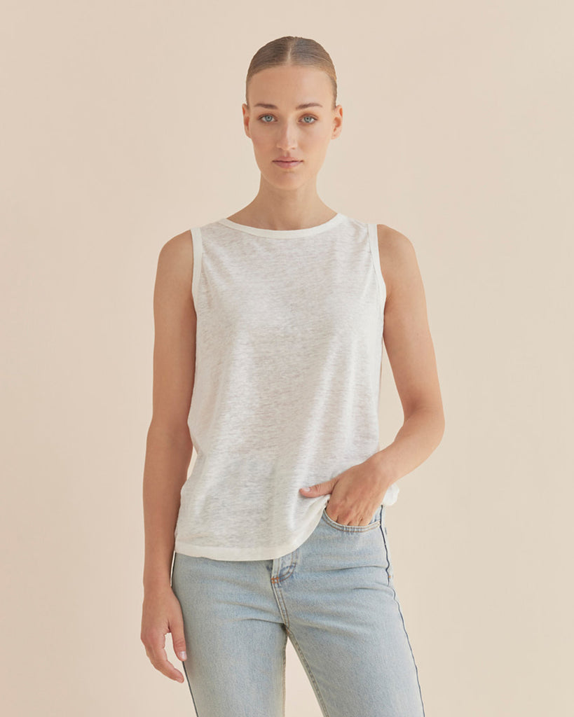 Aceline Linen Jersey Tank - Ivory