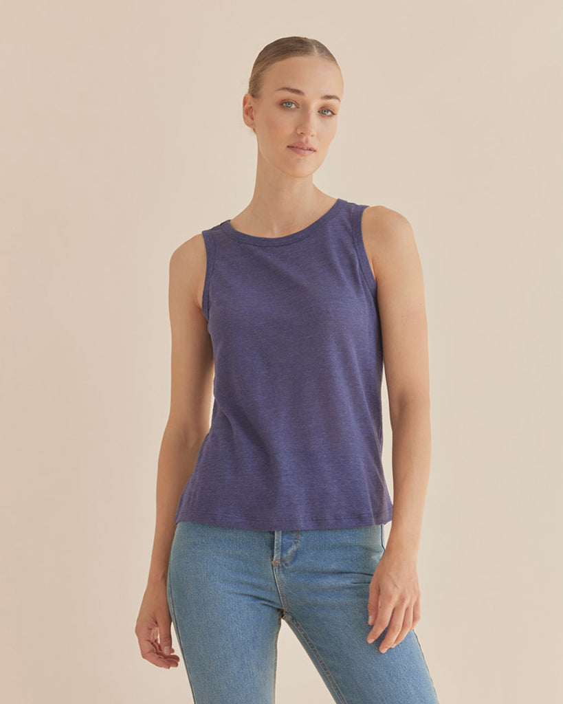 Aceline Linen Jersey Tank - Sea